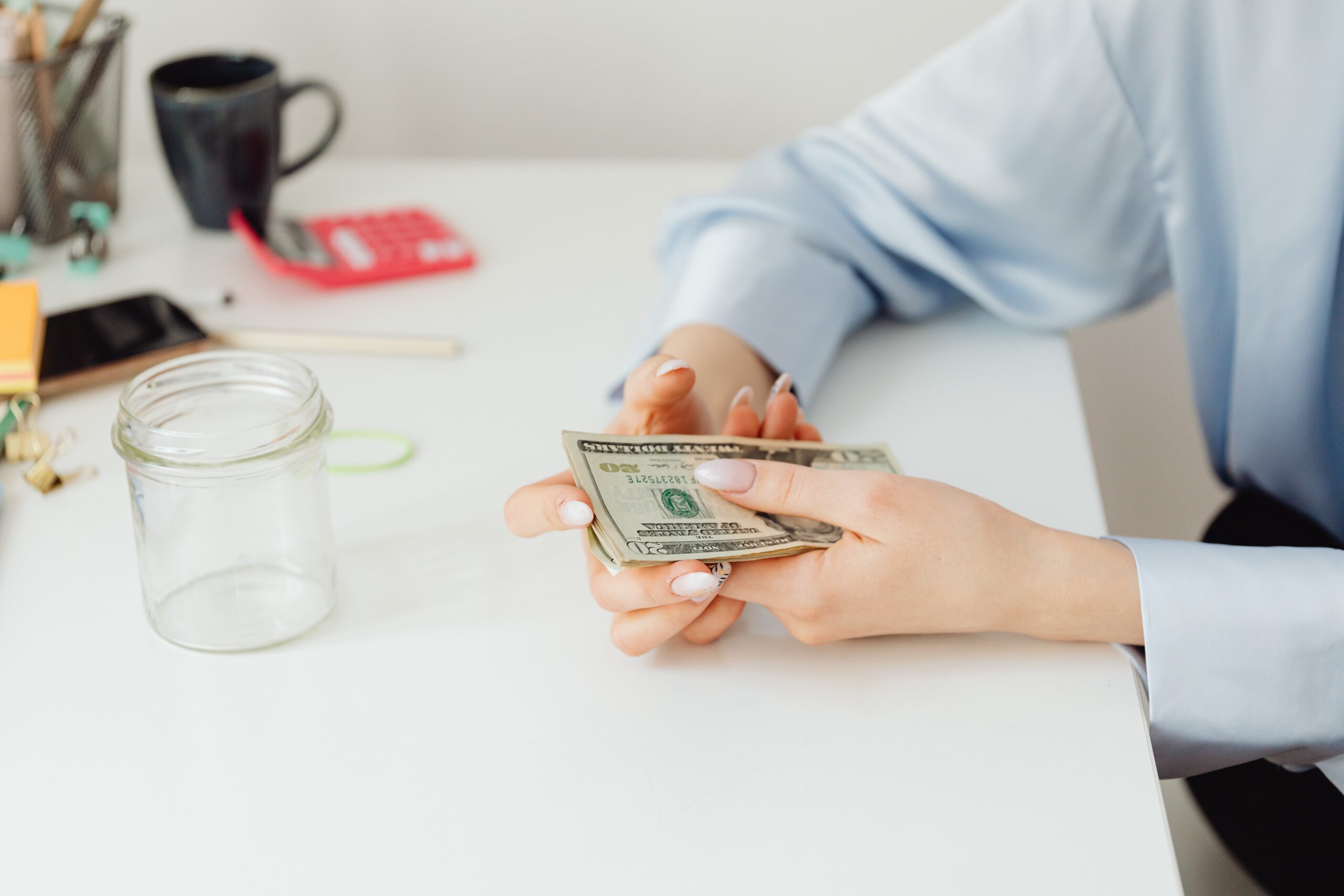Woman counting how to save money